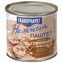 картинка Паштет Главпродукт ж/б 240гр/20 нежный из говяжей печени от магазина